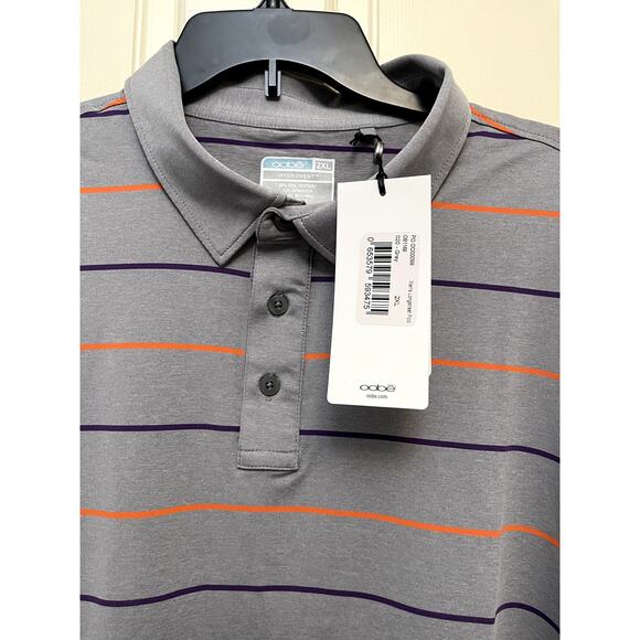 OOBE Striped Men's Polo Shirt Size 2XL New Gray Orange Short Sleeve Stretchy - Picture 2 of 4